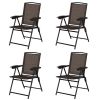 4 Pcs Folding Sling Chairs With Steel Armrest And Adjustable Back