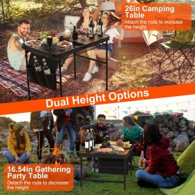 35.43x23.62x26in Foldable Camping Table Collapsible Picnic Aluminum Alloy Grill Stand 66LBS Max Load Height Adjustable BBQ Table with Adjustable Heigh