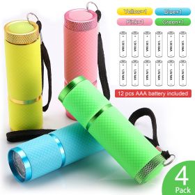 Glow In Dark Flashlight; Rubber Coated Mini 9 LED Flashlight (Color: 4Colors PACK-Including Battery)