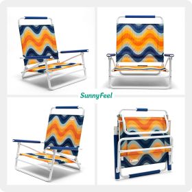 Beach Chair, Foldable Portable Chair with Handy Handle (Color: Orange Wave with Dark Blue Armrest)