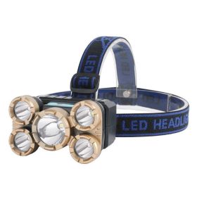 Rechargeable Headlamp for Camping Cycling Hiking Hunting (Color: Gold & Blue, Type: Headlamp)