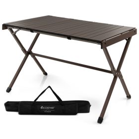 4-6 Person Aluminum Camping Table with Carrying Bag (Color: brown)