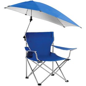 Foldable Beach Chair with Armrest Detachable Umbrella (Color: Blue)