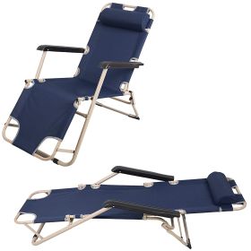 Set of 2 Portable Chaise Lounge Chair 60" (Color: Dark blue)