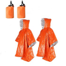 2pcs Emergency Blanket Poncho (Color: Orange 2pcs)