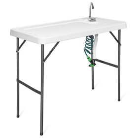 Folding Camping Table with Sprayer (Color: White)