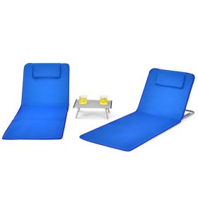 3 Pieces 2 Adjustable Lounge Chairs with Table (Color: Blue)