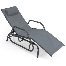 Chaise Lounge Glider Chair with Armrests and Pillow (Color: Gray)