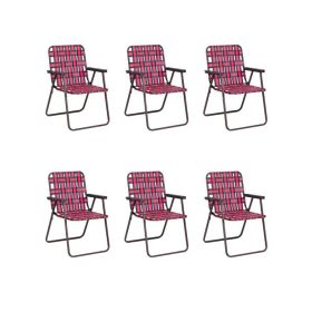 6 Pieces Folding Beach Chair (Color: Red)