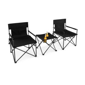 Folding Camping Chairs and Table Set with Carrying Bag (Color: Black)